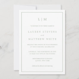 Invitación Boda Monograma Verde Salvia Simple y Elegante