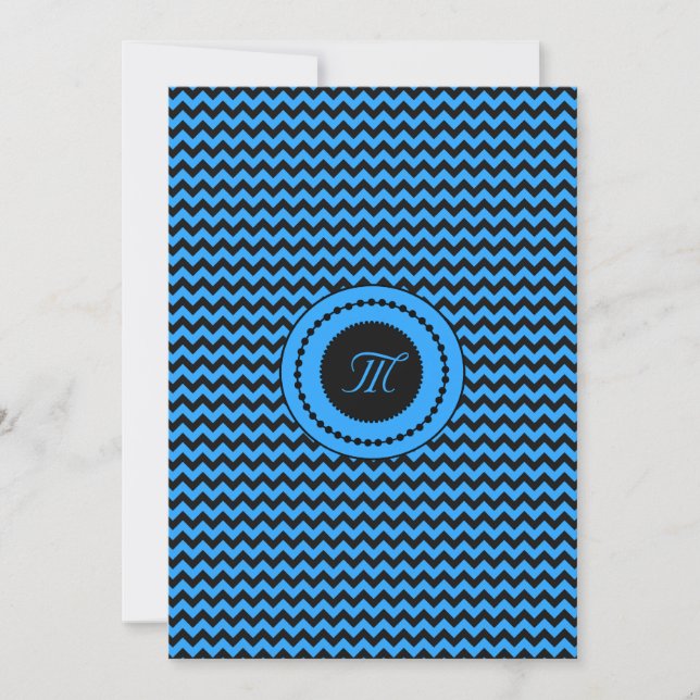 Invitación Boda Monogramada con Chevron Azul Oscuro (Anverso)