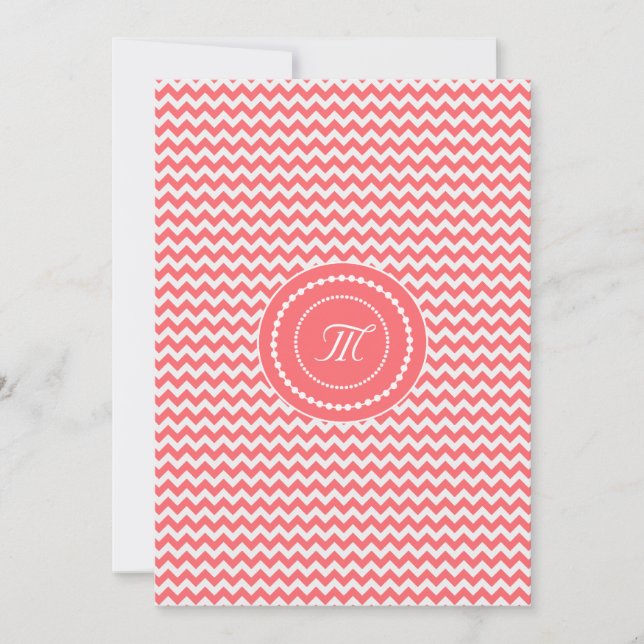 Invitación Boda Monogramada con Chevron de Rosa (Anverso)