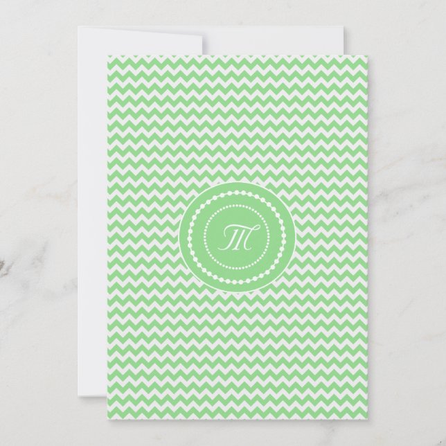 Invitación Boda Monogramada con Chevron Verde y Blanco (Anverso)