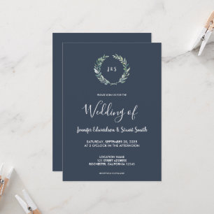 Invitación Boda monogramada con hojas de acuarela rústica