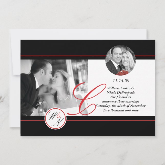 Invitación Boda monogramada contemporánea (Anverso)