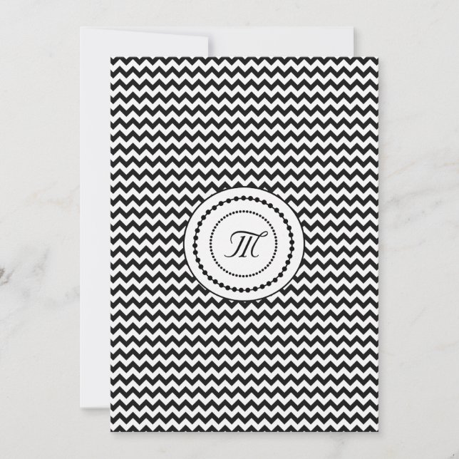 Invitación Boda Monogramada de Chevron en Blanco y Negro (Anverso)