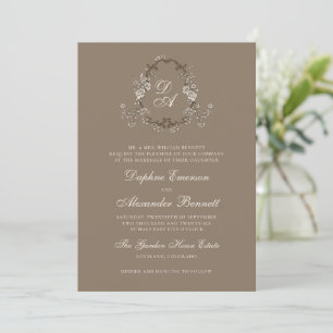 Invitación Boda Monogramada Floral Marrón Vintage