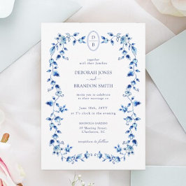 Invitación Boda Monogramado Blue & White Delft