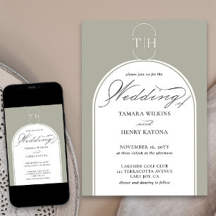 Invitación Boda monogramado de caligrafía elegante de Sage Gr