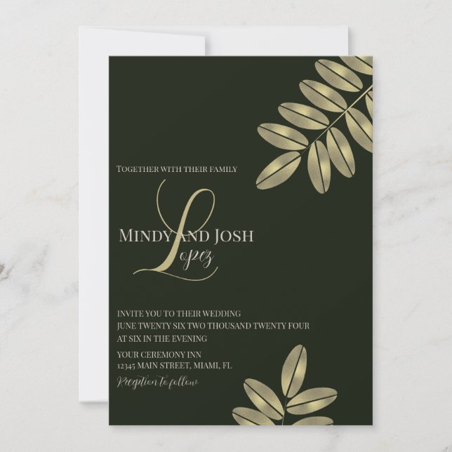 Invitación Boda monogramado de escritura de rama de imitación (Anverso)