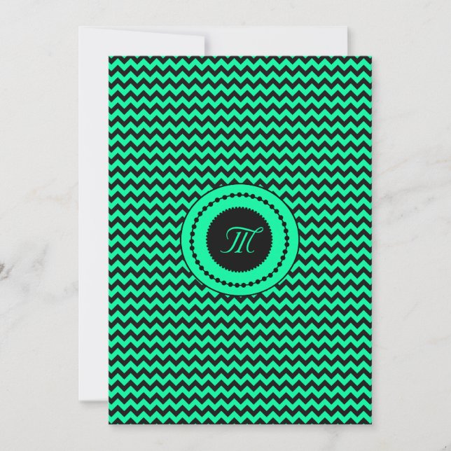 Invitación Boda Monogramado de Esmeralda Green Chevron (Anverso)
