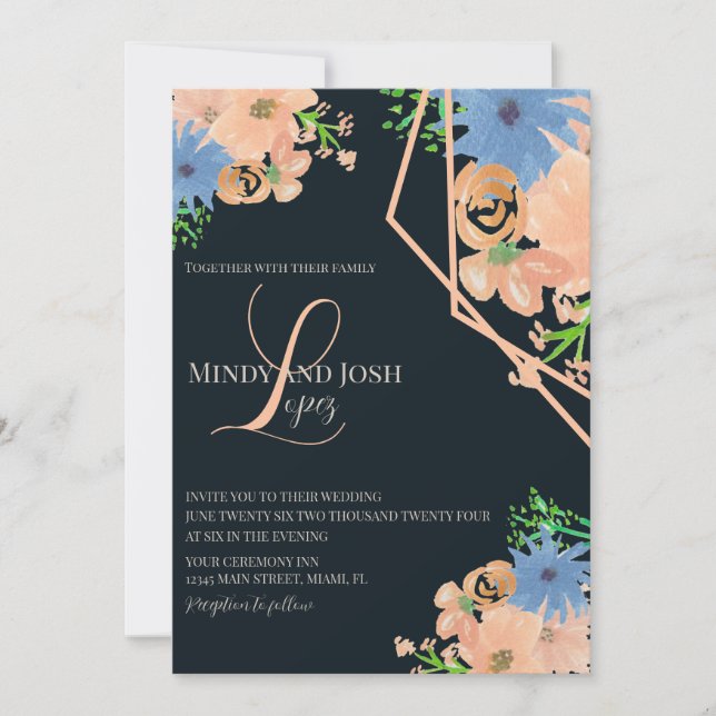 Invitación Boda Monogramado de Guión Botánico de Acuarela (Anverso)