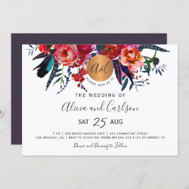 Invitación Boda monogramado de moda de boho floral de la mari