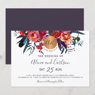 Invitación Boda monogramado de moda de boho floral de la mari
