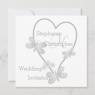 Invitación Boda Monogramado De Plata Corazón Y Mariposas