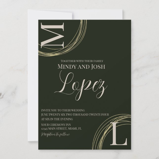 Invitación Boda monogramado del guión de los anillos abstract (Anverso)