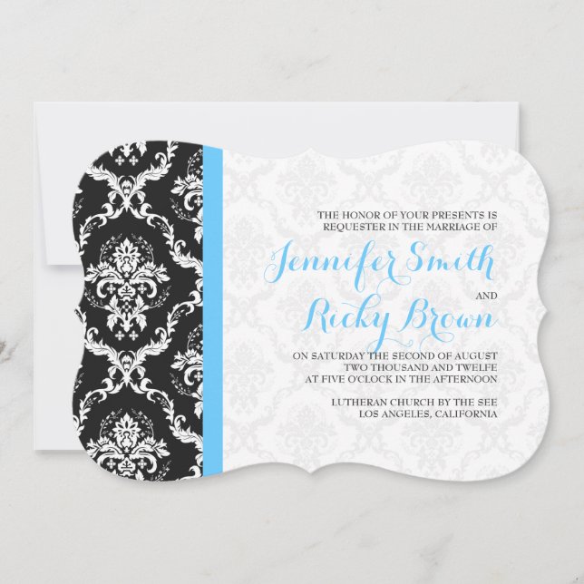 Invitación Boda Monogramado Elegante Blanco y Negro (Anverso)