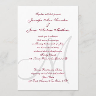 Invitación Boda monogramado elegante de Borgoña Gris