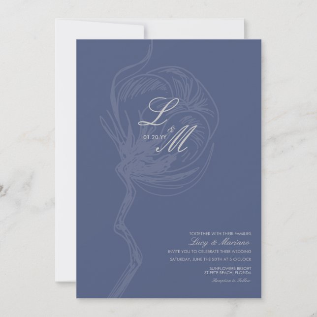 Invitación Boda Monogramado Elegante Script Cotton Flower (Anverso)