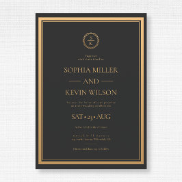 Invitación Boda monogramado moderno elegante de oro negro