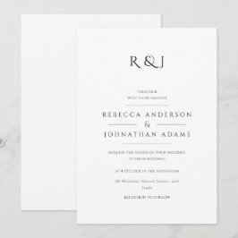 Invitación Boda monogramado simple en blanco y negro