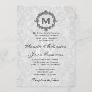 Invitación Boda monogramo de marco gris oscuro del amortiguad
