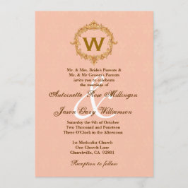 Invitación Boda monogramo de marco vintado dorado