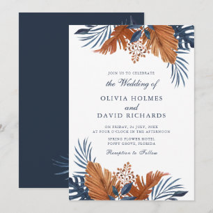 Invitación Boda Monstera Azul Medianoche