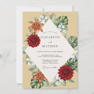 Invitación Boda Monstera Dahlia Carmesí