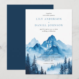 Invitación Boda Montañesa Acuarela Azul Boho Rústica