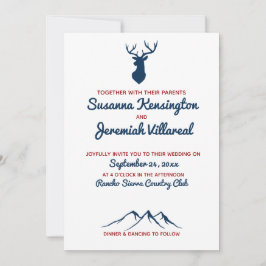 Invitación Boda montañoso del País Rústico Azul y Red Deer