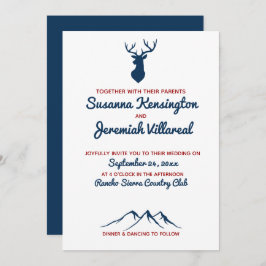 Invitación Boda montañoso del País Rústico Azul y Red Deer