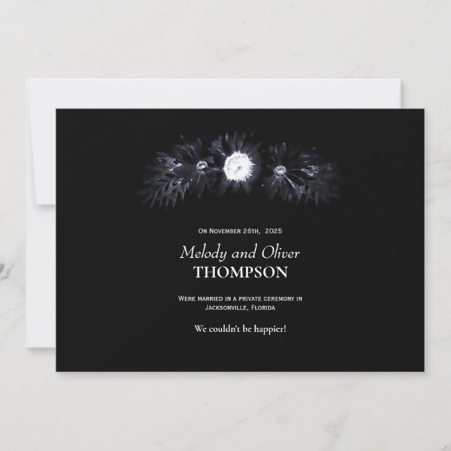 Invitación boda Moody Black Floral (Anverso)