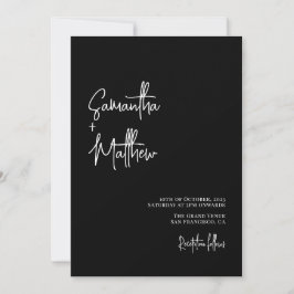 Invitación Boda Moody de caligrafía simple en blanco y negro
