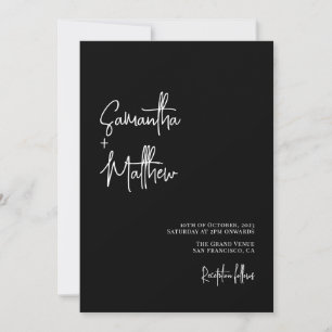 Invitación Boda Moody de caligrafía simple en blanco y negro