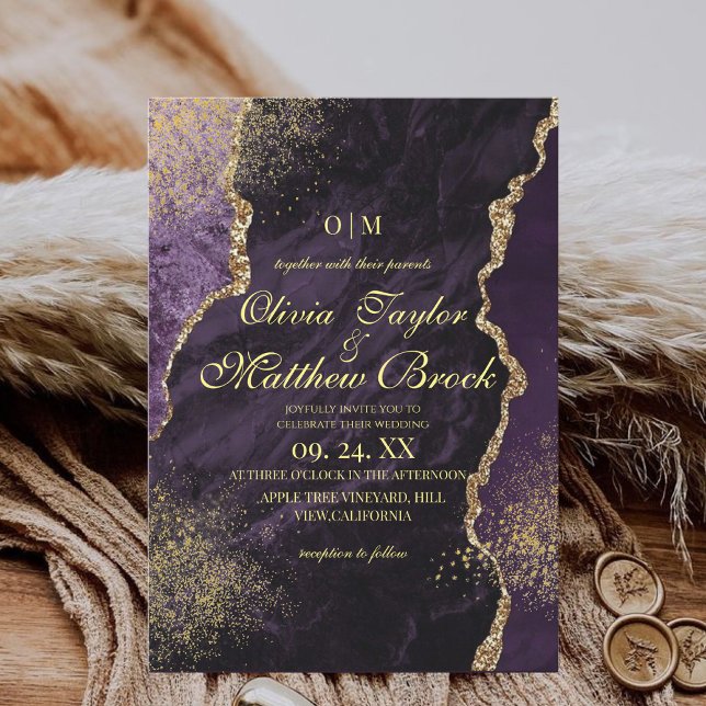 Invitación Boda Moody Morado y Oro Premium Moderno (Subido por el creador)