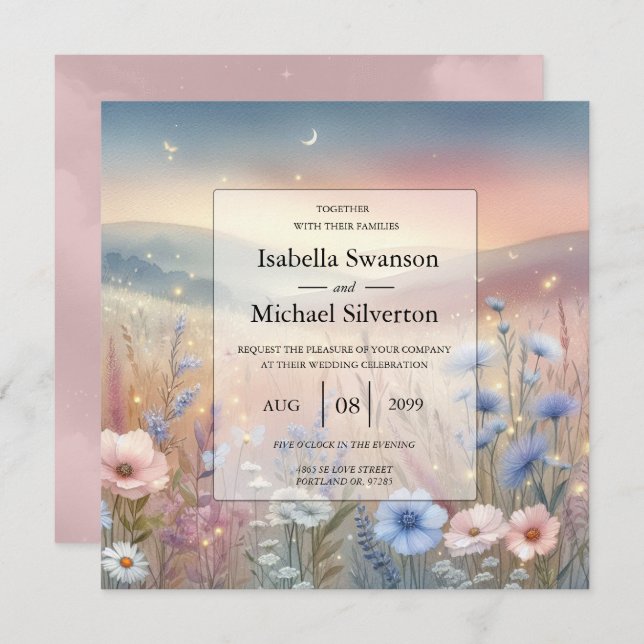 Invitación Boda Moonlit Wildflower Whispers (Anverso / Reverso)