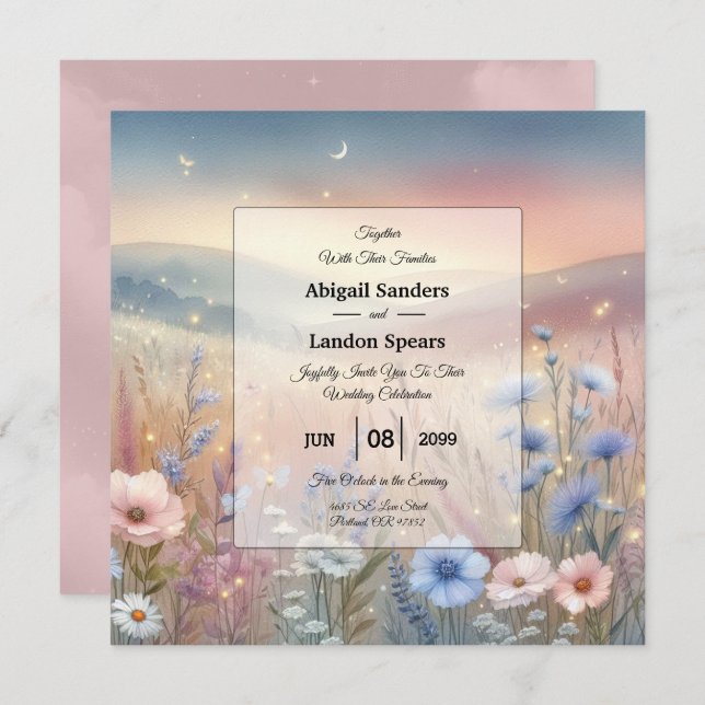 Invitación Boda Moonlit Wildflower Whispers (Anverso / Reverso)