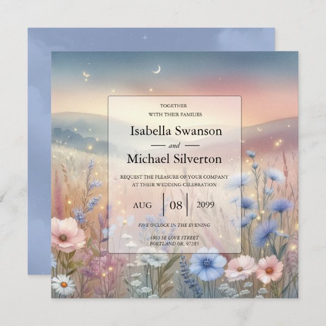 Invitación Boda Moonlit Wildflower Whispers (Anverso / Reverso)