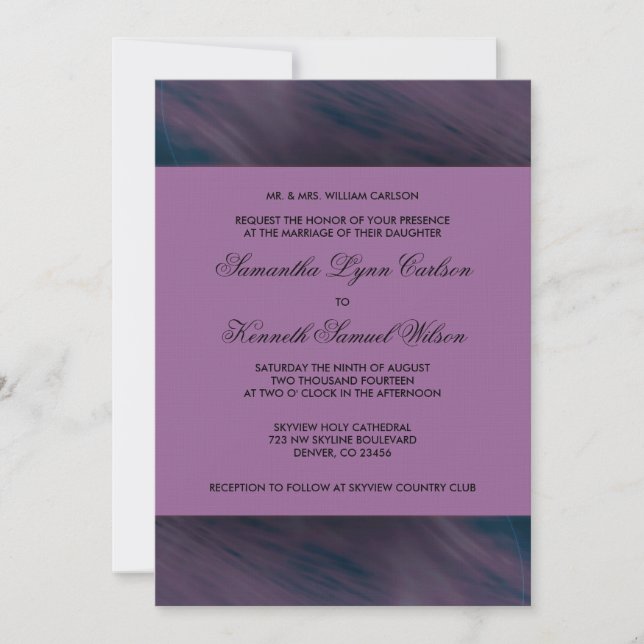 Invitación Boda Morada de Berenjena (Anverso)