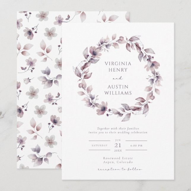 Invitación Boda Morada Elegante (Anverso / Reverso)