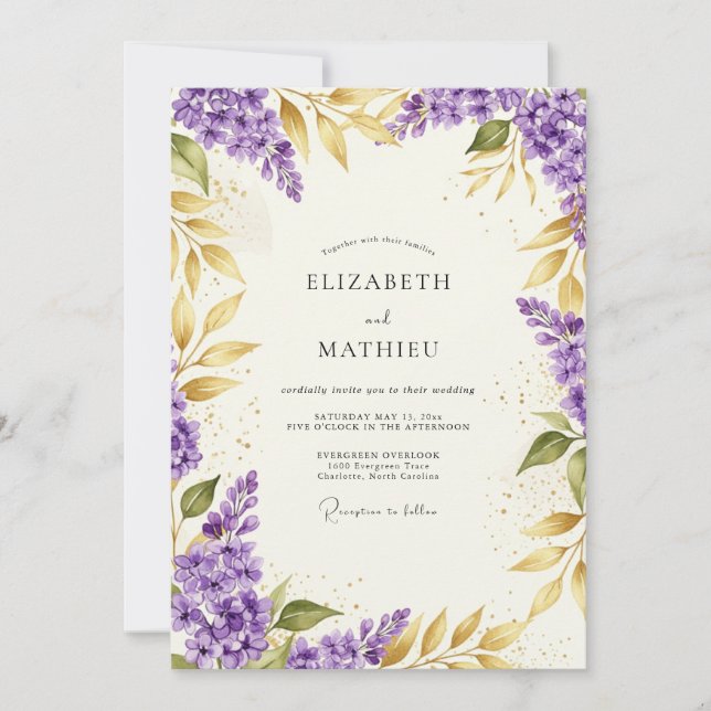 Invitación Boda Morada Espléndida de Primavera (Anverso)