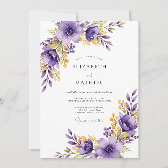 Invitación Boda Morada Exquisita de Primavera (Anverso)
