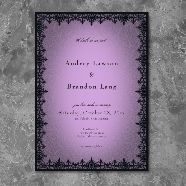 Invitación Boda Morada Frontera de Hierro Gótico Victoriano (Victorian Gothic Iron Border Purple Wedding Invitation)
