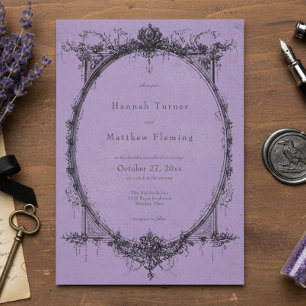 Invitación Boda Morada Gótica Vintage Negra Toile