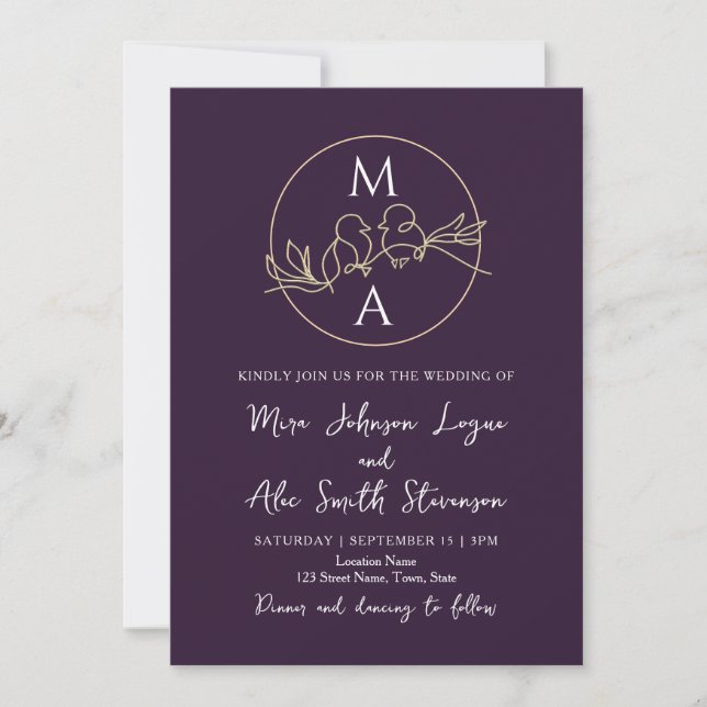 Invitación Boda Morada Monograma (Anverso)