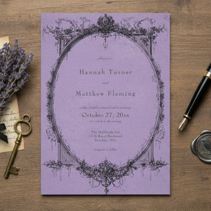 Invitación Boda Morada Vintage Gótica Negra Toile