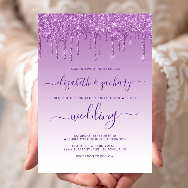 Invitación Boda Morado Brillante Chic Goteando (Subido por el creador)