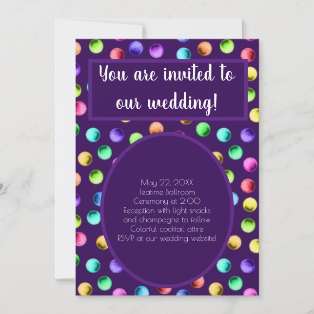 Invitación Boda morado con puntas de polka (Anverso)