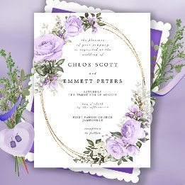 Invitación Boda morado de color acuarela de rosa blanca