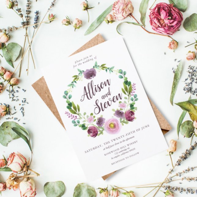 Invitación Boda morado de color de agua (Subido por el creador)