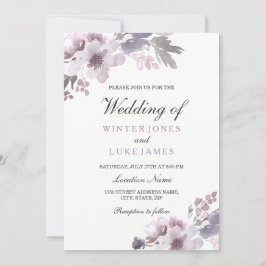 Invitación Boda morado de color de agua de invierno
