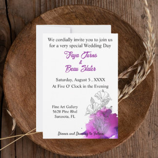 Invitación Boda morado de color marrón artístico de Boho flor